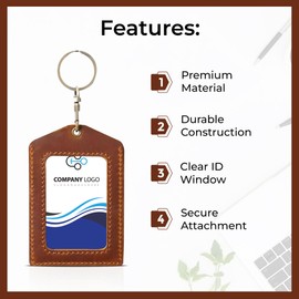 Trizek - ID Badge Luggage Tag School and Working Card tag Genuine Leather ID Card Holder Tag (Brown)