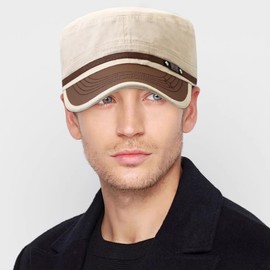 YeeHeen Cadet Army Cap for Men Women Twill Military Corps Hat Flat Top Cap Beige