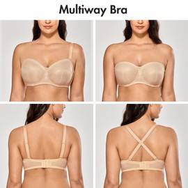 Delimira Women's Strapless Bras Underwire Non Padded Support Multiway Bandeau Bra for Bigger Bust Beige 36E
