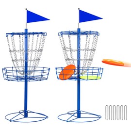 Yaheetech Portable Disc Golf Target Set of 2 for Indoor & Outdoor, Metal Frisbee Golf Basket 12-Chain Flying Disc Golf Target, Sturdy and Robust, Blue