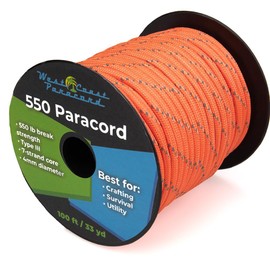 West Coast Paracord Reflective 550lb Paracord – 7 Strand Type III Tactical Parachute Cord for Hiking, Camping, and Fishing – Reflective Orange (100 ft)