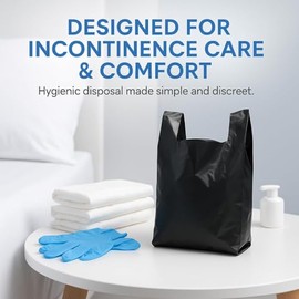 200 x ALIA | Black | Large Adult Incontinence Nappy Sacks EXTRA LARGE | Easy Tie Handles | Sanitary Disposable Bags | 2 Packs of 100