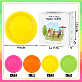 Kochorie 150 Pieces Neon Disposable Paper Plates 9 Inch Heavy Duty Dinner Plates, Solid Color, Table Decorations Party Supplies for Birthdays, Weddings, Daily Use