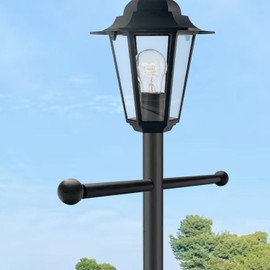 Lamp Post Cross Arm 16 inch Steel Lamp Post Cross Bar Ladder Rest Post Cross Arm Replacement for Outdoor Lamp Post (Black 1Pack)