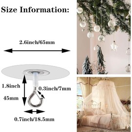 Adhesive Ceiling Hook, Weight-Bearing Stick-On Ceiling Hook, Drill Free Hanging with Safety Clasp, Water Resistant Hook for Ceiling Plants Chimes, Home Storage Hooks