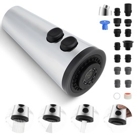 Hibbent Pull Down Kitchen Faucet Head Replacement, 4-Function Kitchen Sink Spray Nozzle with 15 Adapters, Faucet Head Replacement Compatible with Moen, American Standard, Delta, Kohler Faucets, Chrome