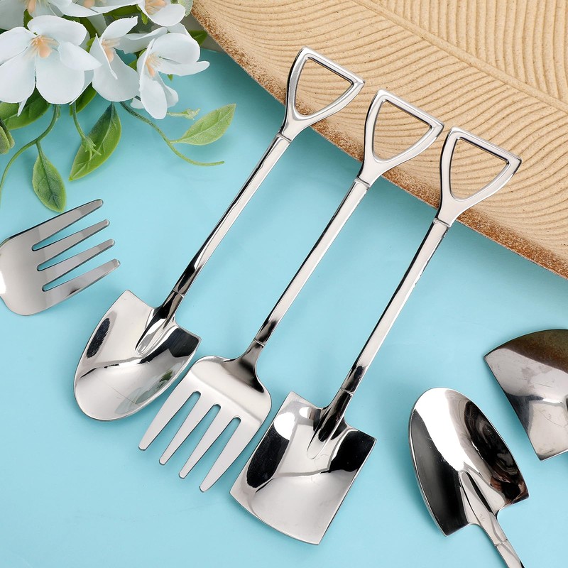 6 Pcs Silver Mini Shovel Spoons and Fork Set, 304