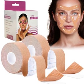2 Pieza Cinta lifting facial, 2.5*10M Parches de Antiarrugas(Tono de Piel) | Fabricada con algodón hipoalergénico y altamente elástico, reduce las arrugas faciales, la papada y la flacidez de la piel.