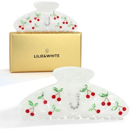 LILIE&WHITE White Acrylic Cherry Letter Hair Clips For Women With RhinestonesInitial Hair Claws For Thick Hairs Trendy Monogram Large Clips Fashion Big Claw Clip Jewelry Gift Alphabet J