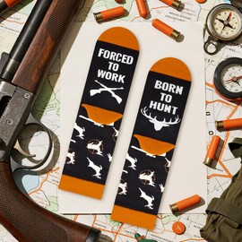 Funny Hunt Socks for Men Women Dad Teenage Boys - BORN TO HUNT FORCED TO WORK Novelty Fun Funky Happy Silly Socks for Hunter - Hunting Equipment Fathers Day Birthday Gifts Christmas Stocking Filler