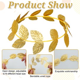 24 Pcs Greek Leaf Headband Gold Wreath Crown Laurel Crown Goddess Headpiece Goddess Costume for Women Men Party Toga Headwear Festival Hair Accessories for Party, Wedding(7.3inches in Diameter)