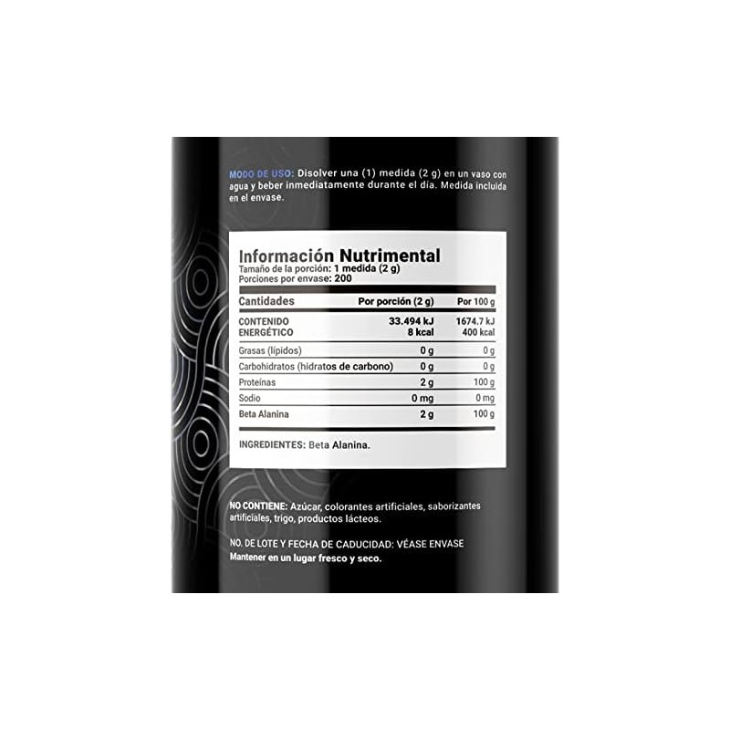 B Life Beta Alanina Pura en Polvo 200 Servicios 400g