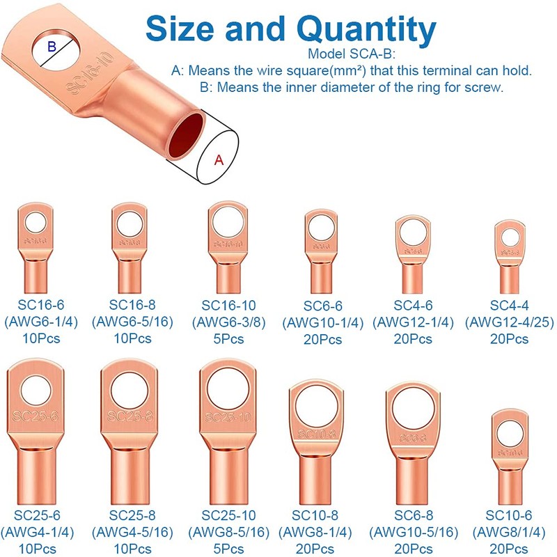 MMOBIEL 170 Pcs Assortment Copper Battery Cable Ends Heavy Duty