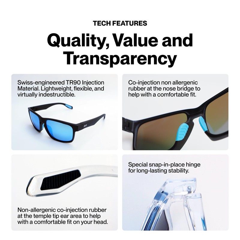 ZaTi Polarized Sunglasses with UV400 Protection, Category 3 Lenses, Shatter-Resistant