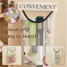 JREEPEE 2 Pack Trash Bag Holder Dispenser Sticky Wall Mount Mesh Convenient Storage Organizer for Home Kitchen Grocery Plastic Shopping Garbage Bags Reusable Produce Tote Bag