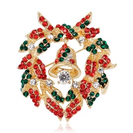 EMEGCY - Broche de corona de Navidad con campanas de cascabel de Navidad chapado en oro, regalo de Navidad para mujeres, niñas y amigas, Cobre, Base