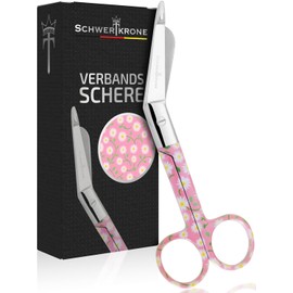 SCHWERTKRONE Bandage Scissors Stainless Steel - Sharp, Curved Lister Scissors with Safety Tip | Nurse Scissors with Coloured Design | Robust, Precise & Ideal for Dressings