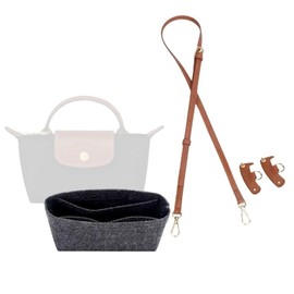 Insert and Strap Set for Mini Pouch- Handbag Conversion Kit -Punch Free Adjustable Crossbody Strap & Buckles (Grey)