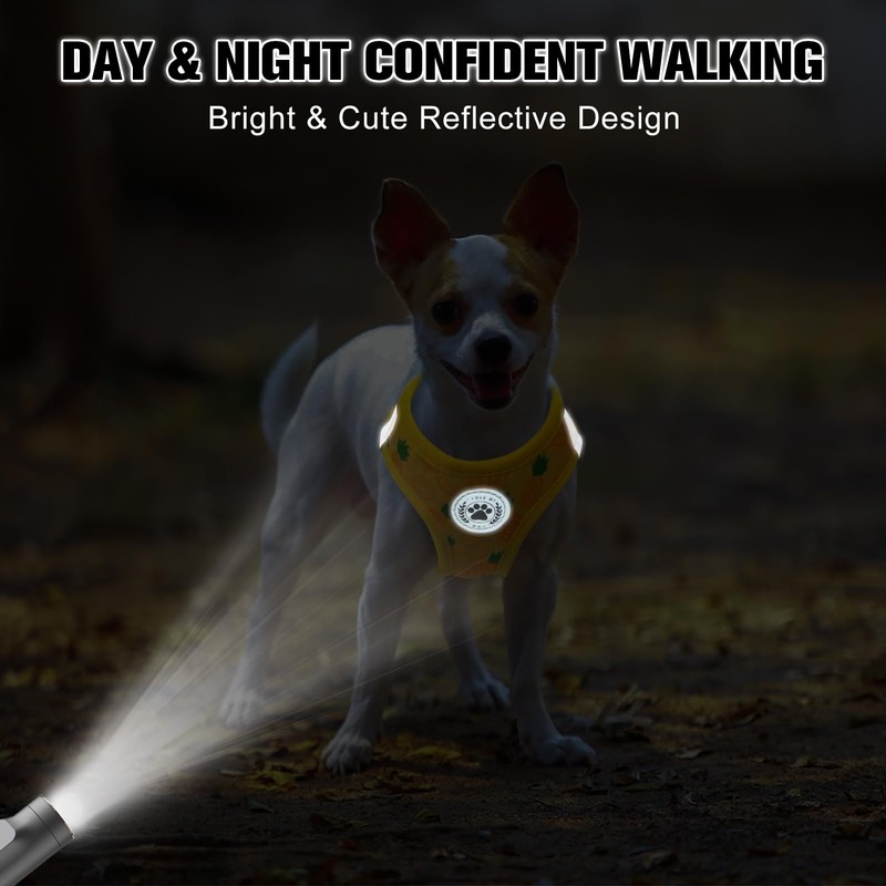 BEAUTYZOO Pineapple Pattern Dog Harness and Leash Set, Reflective, No-Pull,