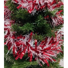 4 x Red & White Christmas Tinsel Garland 2M Each Candy Cane Shiny Christmas Tree Tinsel