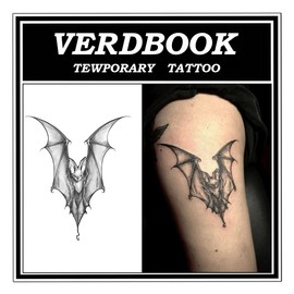 VERDBOOK Waterproof Temporary Tattoos: 2-Sheet Tattoo Kit with Realistic Body Stickers, Semi-Permanent Tattoos for Adults Lasting 7-15 Days – Safe for Men & Women, Bat Tattoo Pattern