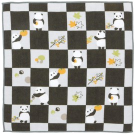 Hamamonyo Washed Semi-Wash (Towel Handkerchief), Checkered Autumn Panda, Gray