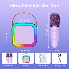 Mini Karaoke Machine for Kids Adults, UZSOMX Portable Bluetooth Speakers and 2 Wireless Microphones Song Toys with LED Light, Chritmas Birthday Toys Gifts for Girls Boys Toddler Teens (Purple 2 Mic)