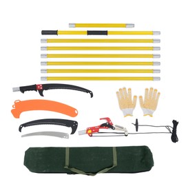 findmall 27ft Manual Pole Saw Extendable Tree Pruner Sharp Steel Blade and Scissors High Branches Trimming for Pruning Palms and Shrubs with 8 Long Handles Orange