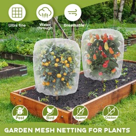 Unves 6 Pcs Garden Netting, 3.5 x 2.3 Ft Blueberry Bush Netting Cover with Drawstring, Fruit Tree Netting Bags Mesh Insect Bird Netting for Blueberry Bushes, Vegetables, Flower Protect