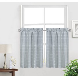 Shunjie.Home - Cortinas de cocina de 36 pulgadas, cortinas cortas con textura de lino bohemio para baño, granja, ventana pequeña, bolsillo para barra, 2 paneles (gris claro)
