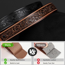 SANSTHS 2 Pack Western Belts for Men without Buckle, Cowboy Belt for Buckle Western Leather Belt Straps for Jeans