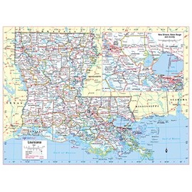 Cool Owl Maps Lousiana State Wall Map Poster Large Print Rolled 24"Wx32"H (Laminated)
