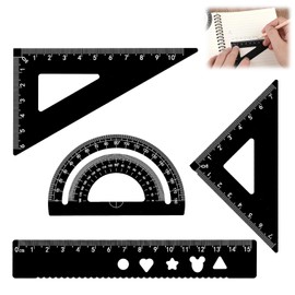 Aluminum Alloy Ruler Set 4 Pcs Math Geometry Tool 2 Triangle Rulers 1 Protractor and 1 straight Ruler for School Student Teacher Architects Engineers(Black)