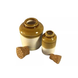 Streets Ahead Pair of Miniature Glazed Stoneware Jars with Corks,  Dollhouse Clay PotteryJugs