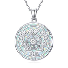 Hecate Necklace 925 Sterling Silver Opal Wheel of Hecate Pendant Necklace Triple Moon Goddess Hekate Strophalos Pagan Amulet Opal Jewelry Gifts for Women