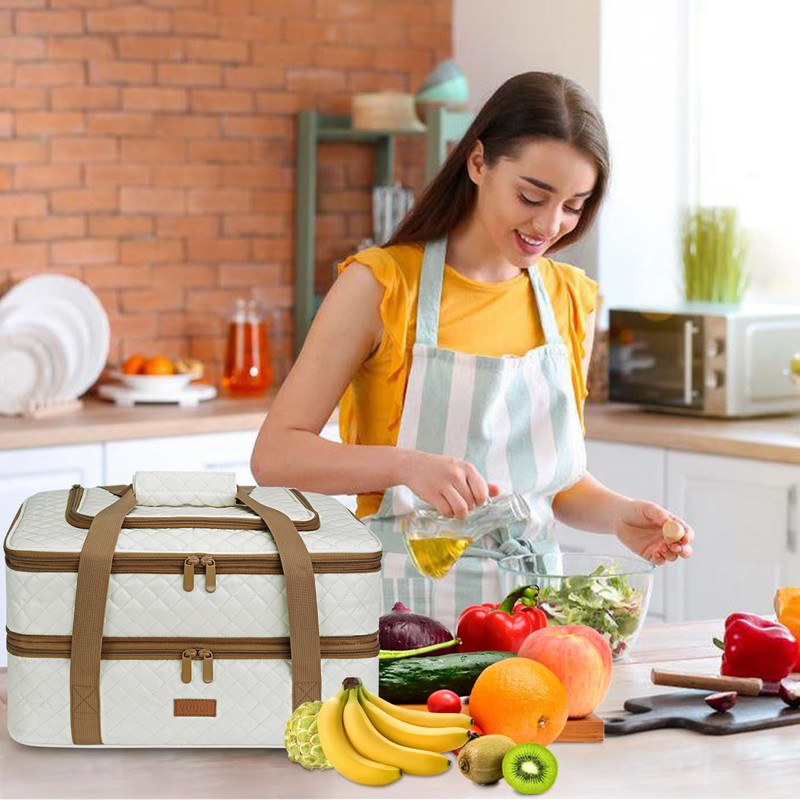 Vuudh Quilted Insulated Double Casserole Carrier - Thermal Lunch Tote