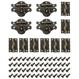 QWORK® 4 Sets Retro Hasps Latch Decorative Wood Jewelry Latch Box with 8 Hinges and 56 Screws