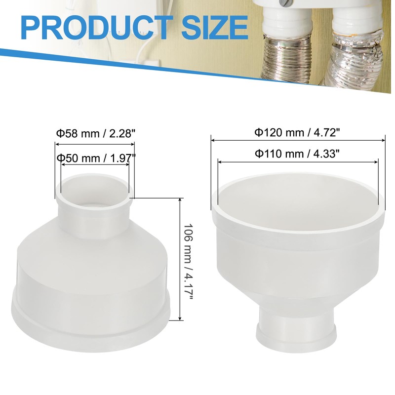 PATIKIL 4" to 2" Duct Reducer, PVC Pipe Increaser Adapter