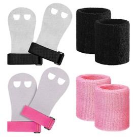 JSTHHTT 8 Pcs Gymnastics Grips Wristbands, Gymnastics Hand Grips Wristbands Sets with Sweatbands Hand Grips for Girls Youth Kids, Leather Palm Hand Grips Gymnastics Pull-up Training Palm Protector
