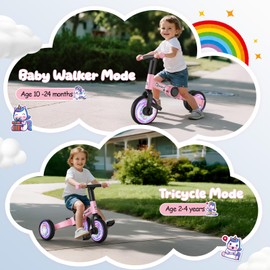 5 in 1 Pink Toddler Bike for 2-5 Years Old Girls, Colorful Lighting Toddler Tricycle for 2-3 3-5 Year Olds with Removable Pedals, Birthday Gift and Idea Toy for Girl Kids Ages 2+ Balance Training