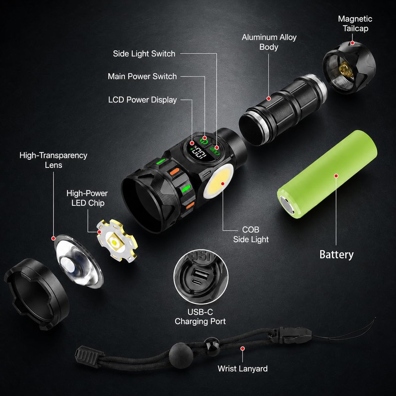 Rechargeable Flashlights High Lumens 5000 Long Distance, Super Bright LED