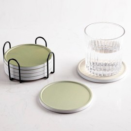 Hoomey - Juego de 6 posavasos de cerámica absorbente con soporte, con respaldo de corcho para protección de mesa, decoración de mesa, regalos de inauguración de la casa