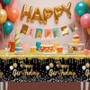 Zmupl Black Gold Birthday Table Cloth, Happy Birthday Tablecloth 137x274cm