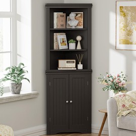 YESHOMY Corner Cabinet,Storage Cupboard with Doors,Tall Storage Cabinet with Adjustable Shelves, for Living Room,Bathroom,Kitchen,Dark Brown