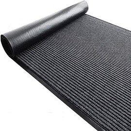 tonchean Brush Step Entrance Mat 3 x 10 Feet Ribbed Runner Rug Heavy Duty Hallway Runner Dirt Trap Mat with Non-Slip PVC Backing for Home Office Indoor Outdoor Gray