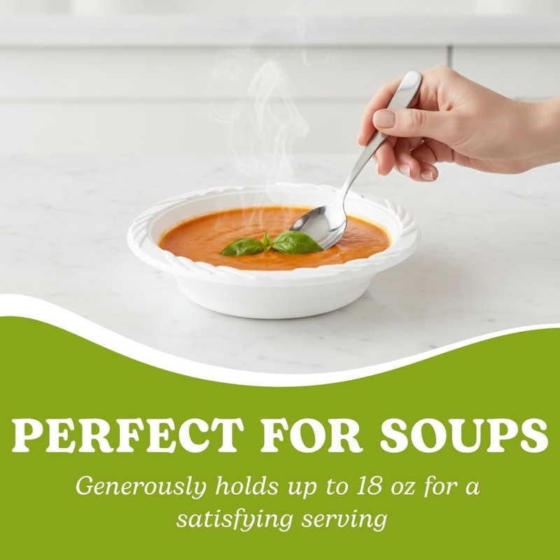 Blue Sky 50 Count Disposable Plastic Bowls, 18 oz., White