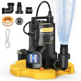 CrestWave 1/3 HP Automatic Pool Cover Pump, 2500GPH Submersible Water Pump with Unique External Sensor Switch & 3/4” Check Valve Adapter, Water Removal for Swimming Pool Cover, Pond, Basement and more