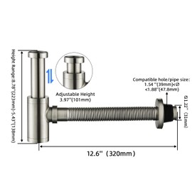 GORDEE Bathroom Sink P-Trap Drain, Adjustable 1-1/4 Bottle P Trap Solid Brass Sink Drain,Threaded Tube Design for Bending Angles, General US/CA Standard, Brushed Nickel