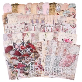 260 PCS Vintage Botanical Scrapbook Supplies Pack, Floral Butterfly Aesthetic Scrapbook Stickers Decorative Paper for Art Journaling Bullet Journals Collage Craft Notebooks Album Crafter Gifts