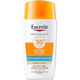 Eucerin Sun Face Hydro-Fluid FPS 50 + Tono Claro 50ml Protector Solar Facial con Color, textura ligera, suave y refrescante